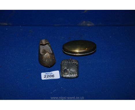 A Brass miner's Snuff Box, plated Vesta and brass shoe