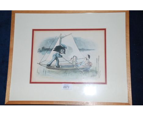 Florence Upton 1896 Antique Lithograph 'Golly Punts the Sailing Boat'