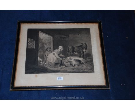 A "The Cottagers Wealth" mezzotint Engraving by George Keating after George Morland, published 1798 (19 1/2 x 16cm plate size