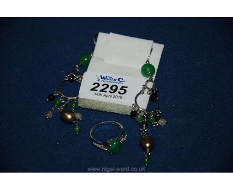 A silver .925 Jade Ring and Earrings