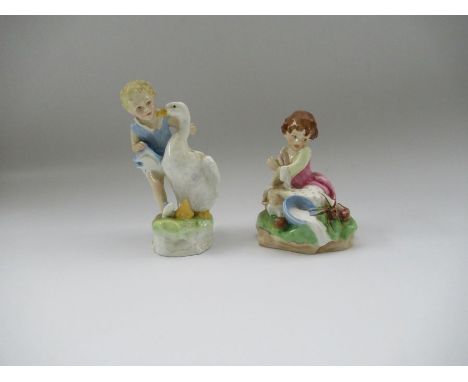 A Royal Worcester figure, Little Miss Muffet, together with the Royal Worcester figure, Goosie Gossie Gander by Freda Doughty