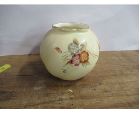 A Royal Worcester blush ivory squat vase, decorated with flowers