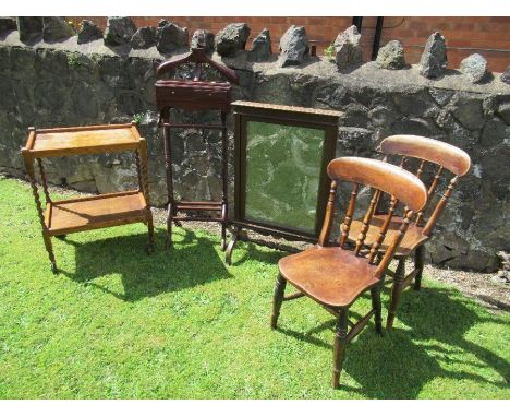 A collection of furniture to include a pair of chairs, fire screen frame, tea trolley , clothes stand&nbsp;