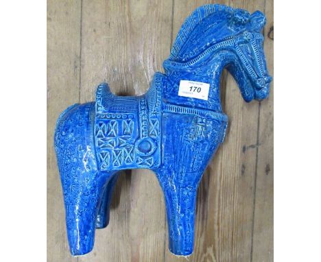 A Bitossi Aldo Londi style ceramic model, of a horse in blue, height 13ins - Good condition