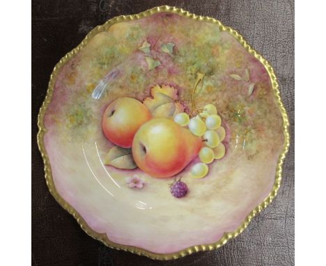 A Royal Worcester cabinet plate, decorated with fruit to a mossy background by J Reed, diameter 8ins&nbsp;- Good condition