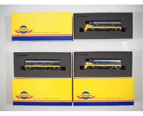 An ATHEARN GENESIS American outline F7A/B diesel locomotive set together with an additional F7A to complete an A-B-A combinat