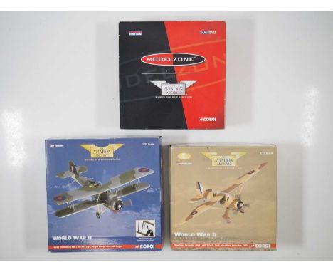 A group of CORGI Aviation Archive 1:72 scale WW2 era RAF Military Aircraft- VG/E in F/G boxes (3)