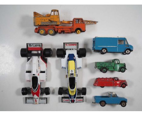 A small group of playworn diecast by DINKY and SPOT-ON together with a pair of larger scale Formula 1 cars - F unboxed (7)