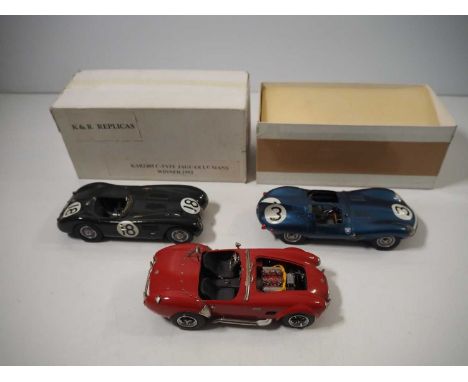 A group of 1:24 scale whitemetal / diecast racing cars by K&amp;R REPLICAS and others, all with some detail faults/minor dama