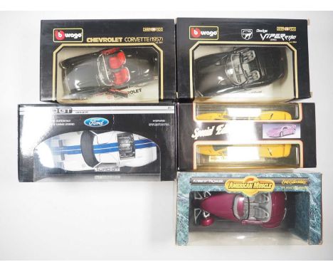 A group of 1:18 scale diecast cars by BBURAGO and others to include a Ford GT Concept - VG in G/VG boxes (5)