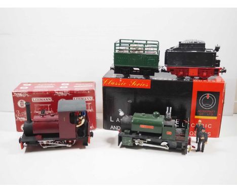 A group of G scale kitbuilt and other items comprising a kitbuilt saddle tank steam loco in maroon on an LGB 2-rail DC chassi