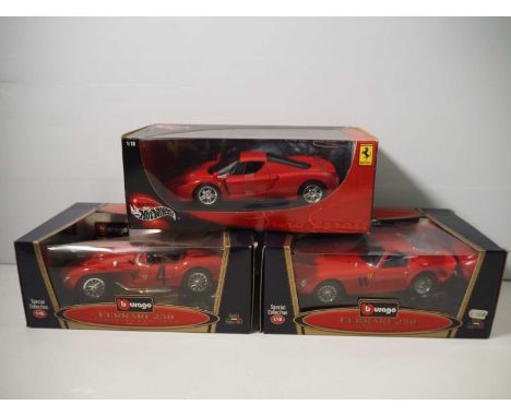 A group of HOTWHEELS and BBURAGO 1:18 scale Ferrari road cars - VG/E in VG boxes (3)