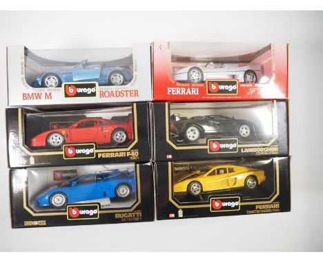 A group of BBURAGO 1:18 scale 1980s and 1990s  sports cars - VG in G boxes (6)