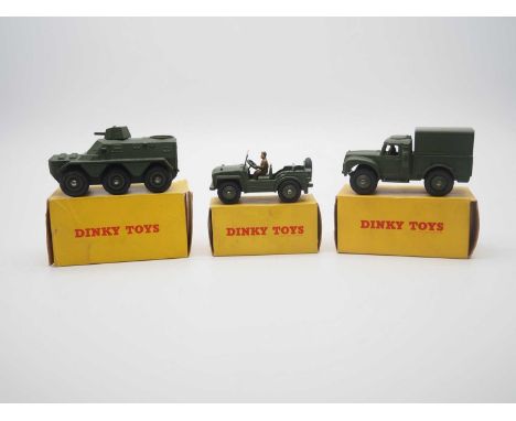 A group of DINKY military vehicles comprising a 674 Austin Champ; 676 Armoured Personnel Carrier and  641 Army 1 Ton Cargo Tr