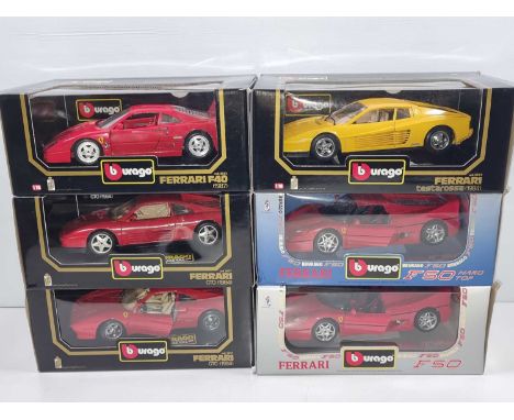 A group of BBURAGO 1:18 scale Ferrari sports cars - VG in G boxes (6)