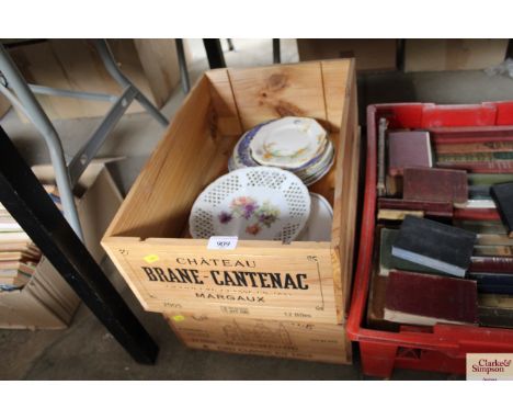 Two advertising crates and contents of various sundry glass and china, tools etc.