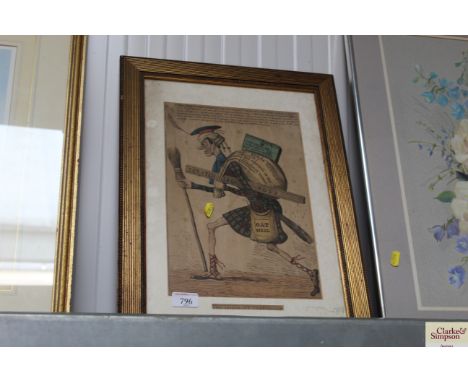 A framed and glazed coloured print "The Itinerant Chancellor"
