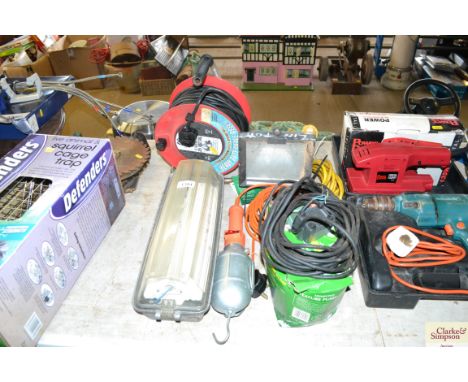 An inspection lamp, a small pond pump, 110V spot lamp, and an extension lead etc.