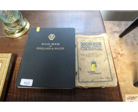 A book of "The Morris Oxford Cowley Car Manual" together with "The Road Book of England and Wales"