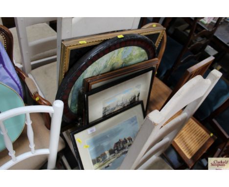 A quantity of various pictures and prints to include a pencil signed print depicting a courting couple