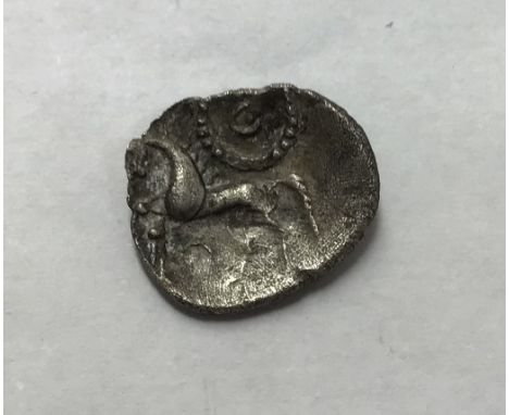 Celtic Corieltauvi UnInscribed Silver Unit, horse & Sun Obv & Deer and Sun Rev. Approximately 1.4g, 13mm diameter.