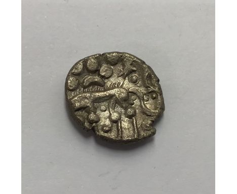 Iron Age gold Stater of East Anglian Region/Iceni c50-20 BC, &lsquo;Norfolk Wolf&rsquo; type. Obv wreath, cloak &amp; crescen