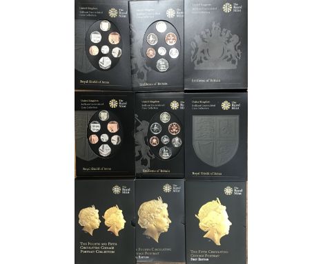 Royal Mint Brilliant Uncirculated Coins Sets of The Fourth and Fifth Circulating Coinage Portrait Collection with Two Royal S