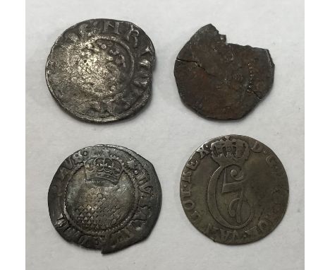 A collection of Three hammered British coins of Henry III Penny &amp; hard to read possibly Richard II Silver Penny James I (