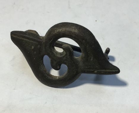 Roman Bronze openwork Trumpet brooch/fibula 2nd/3rd Century. Lovely even patina with pin fully intact.