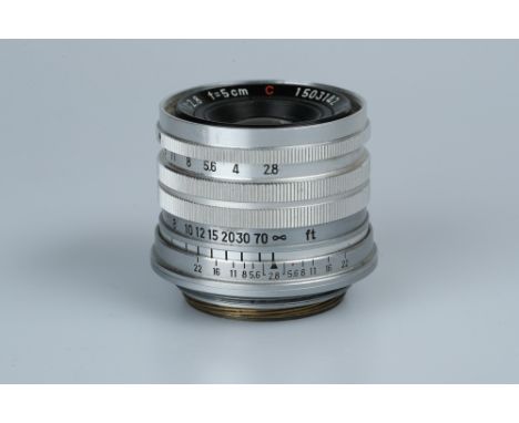 A Chiyoko Super Rokkor C f/2.8 50mm Lens,LTM, chrome, serial no. 1503142, body, G, front ring slightly loose, elements, G, so