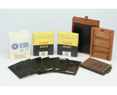A Selection of Photographic Plates &amp; Holders,including a box of Ilford R.52 Panchromatic High Contrast plates, two boxes 