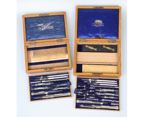 Two Sets of Victorian Drawing Instruments,comprising: an English set, c.1900, stamped in gold to the inside of the lid 'W. H.