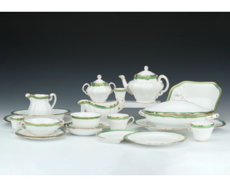 A Copeland Spode 12 setting part dinner serviceWith double gilt and green serpentine edge, pattern Y 6956, including 12 dinne