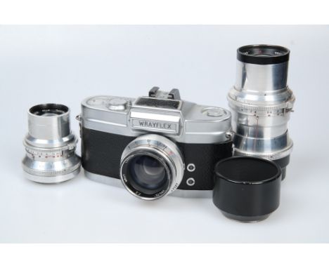 A Wray Wrayflex Ia Camera,1950-, chrome, serial no. 3697, with Wray Unilite f/2 50mm lens, chrome, serial no. 146407, body, G