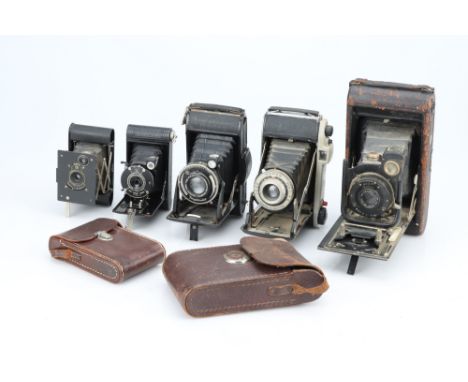 A Mixed Selection of Folding Cameras,including a Houghtons Ensign, a Vest Pocket Kodak, a Voigtlander Bessa, a Vest Pocket Ko