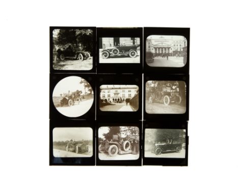 A Good Selection of Early Motor Car Magic Lantern Images,on glass slides, depicting various early motor cars, some rural and 