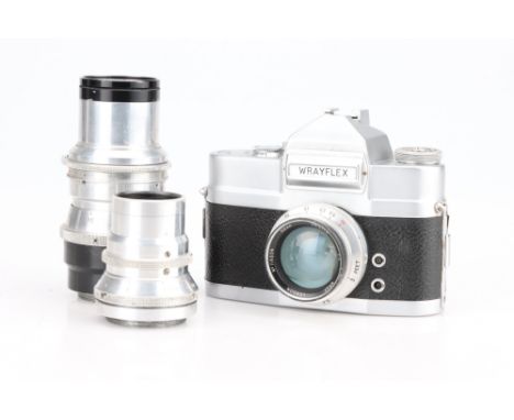 A Wray Wrayflex II Camera,1950-, chrome, serial no. 4321, with Wray Unilite f/2 50mm lens, chrome, serial no. 118356, body, G