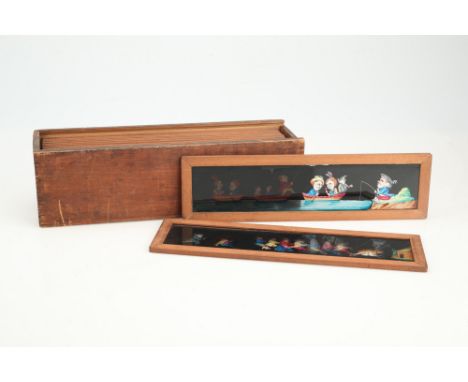 Set of Children's Handpainted Magic Lanten slides,English, c.1860, slides showing cartoon characters, tiger &amp; Tub, cartoo