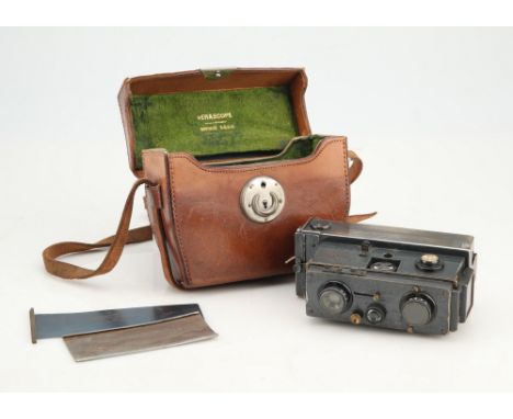 A Richards Verascope Stereoscopic Camera,grey/blue, serial no. Z50963, body G, shutter working, with Boyer Saphir 54mm. f/6.3