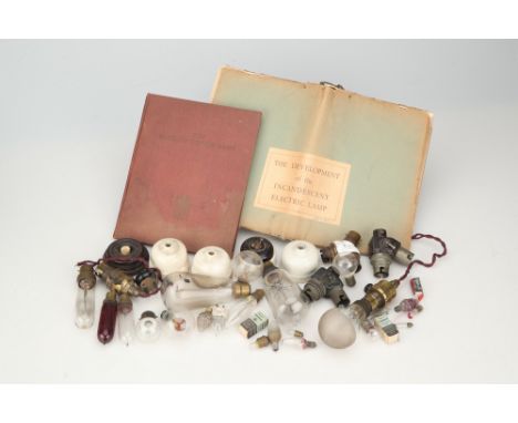 A Collection of Early Lamps, Bases Switches &amp; plugs,including a bulb etched PHILIPS with pip, a lamp etched OSRAM PATENT 