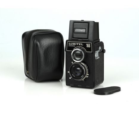 A Lubitel 166 Universal Medium Format TLR Camera,black, body G-VG, shutter working, optics G-VG, very faint haze present, wit