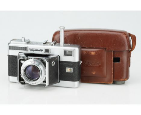 A Voigtlander Vitessa L 35mm Rangefinder Camera,chrome, body G-VG, shutter sticking, optics G, some haze and dust present,