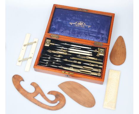 A Victorian Draughtsman's Set By Stanley, London,English, c.1890, stamped in gold to the inside of the lid 'STANLEY, Great Tu