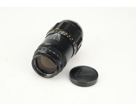 A Leitz Tele-Elmar f/4 135mm Lens,black, serial no. 2190564, body, G-VG, elements, VG, some very light internal haze, with ma