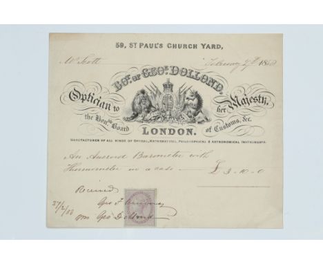 An Original George Dollond Receipt dated 1858,English, dated February 27th, 1858, receipt reads 'Bot of George Dollond, Londo