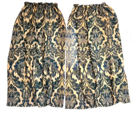 Two Pairs of 19th Century Green and Blue Wool Embroidered Curtains of foliate design, one pair measure 70cm wide (finished wi