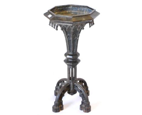 A Gothic Style Cast Iron Planter, probably 19th century, of octagonal shaped form, with balustrade pierced border, tapering b