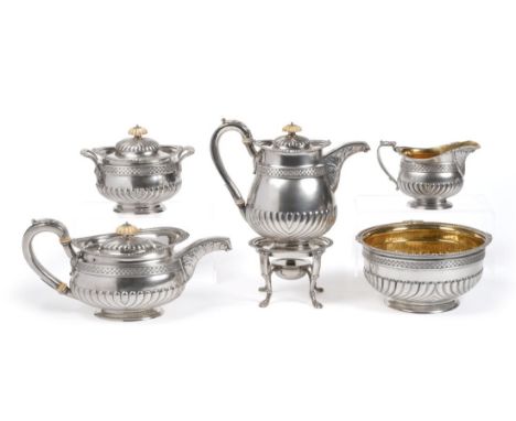 A 19th Century Russian Silver Tea Service, Ivar Pragst over another, St Petersburg 1830, comprising spirit kettle, burner and