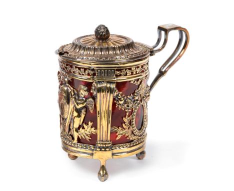 An 18th Century French Silver Gilt Mustard Pot, maker's mark NN, Paris Maison Commune circa 1785, of drum form, the open work