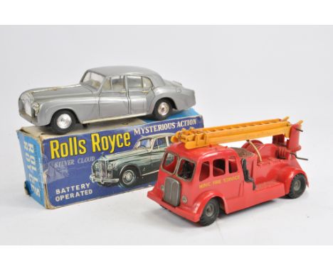 Battery Operated Plastic Rolls Royce Silver cloud plus Triang Minic Fire Engine. Untested. Generally G with a F Box.